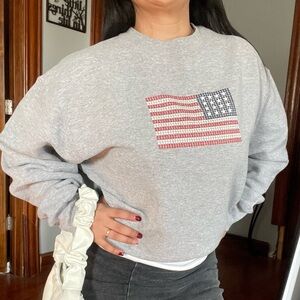 Vintage Fruit of the Loom Gray American Flag Sweatshirt